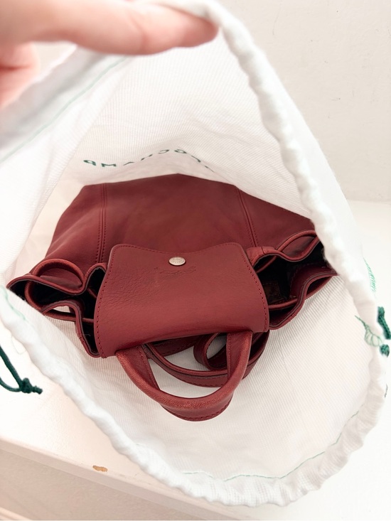 Auth LONGCHAMP Le Pliage Mini Burgundy Leather Backpack